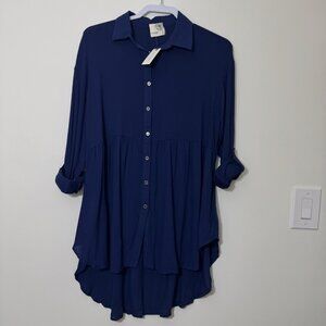 Everleigh By Anthropologie Women's Collared Tunic Shirt Size M Button Down New